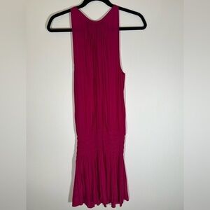 Ramy Brook Paris Blouson magenta pink mini dress sz L ruched elastic waist